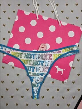 Victorias Secret HOT PINK NEW Low Rise Graphic Cotton Thong Panties MED '06